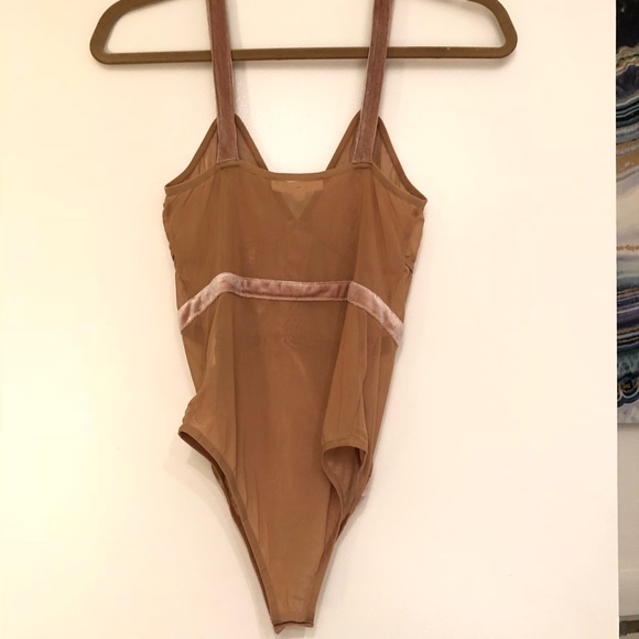 NWT. Mesh & Velvet Nude Pink Bodysuit. - Picture 5 of 5